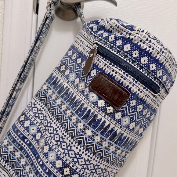 Boence Yoga Mat Full Zip Canvas Bag Blue & White Pattern & Brown Leather Accents - Picture 11 of 13